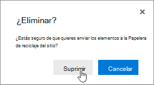 Cuadro de confirmación de eliminación de elemento con Eliminar resaltado