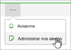 Botón Administrar alertas de SharePoint Online resaltado