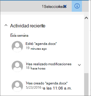 Lista actividad reciente