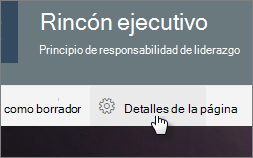 Menú Detalles de la página