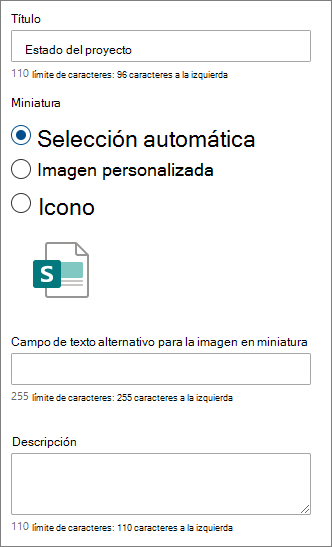 Opciones para un vínculo rápido individual