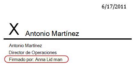 Línea de firma que muestra un firmante distinto