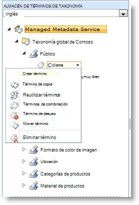 Use el menú para administrar términos dentro de un conjunto de términos.