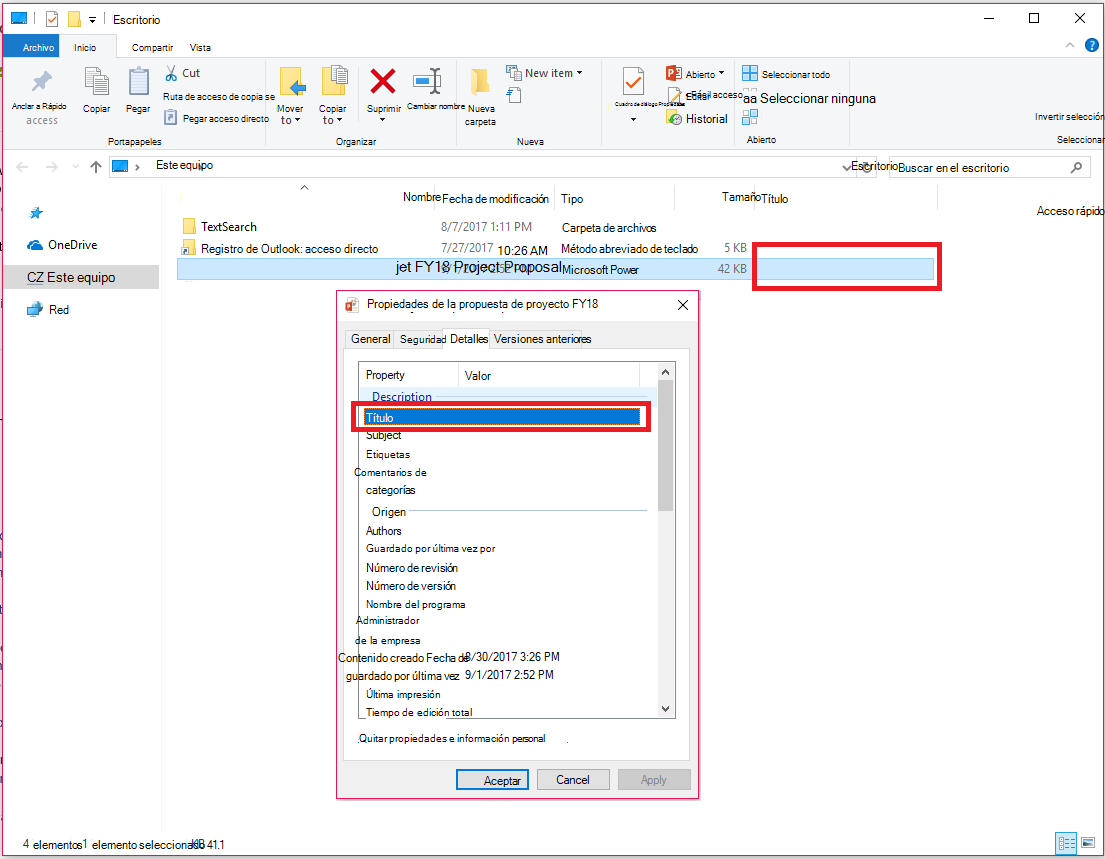 Propiedades de documentos de Office en Windows Explorador de archivos