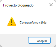 Captura de pantalla del error de contraseña no válida