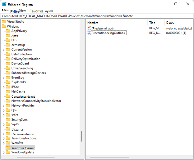 regedit búsqueda de Windows