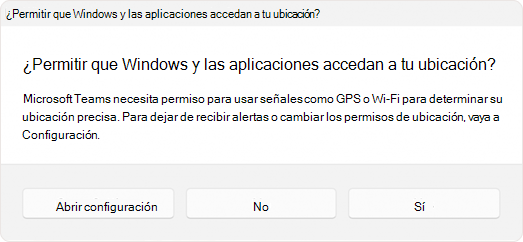 Recorte de pantalla de la solicitud en la que se pide al usuario que permita que una aplicación acceda a la ubicación.
