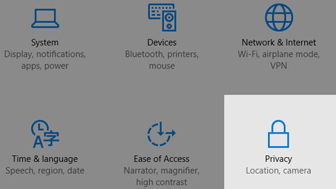 Dónde encontrar la configuración de privacidad en Windows 10.