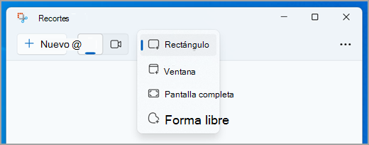 Selección de un modo para un recorte de imagen en Recortes.