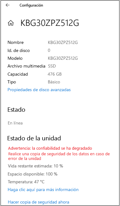 Ejemplo de una página de disco