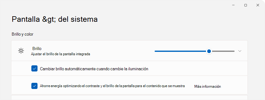 recorte de pantalla de Configuración que muestra el control de brillo.