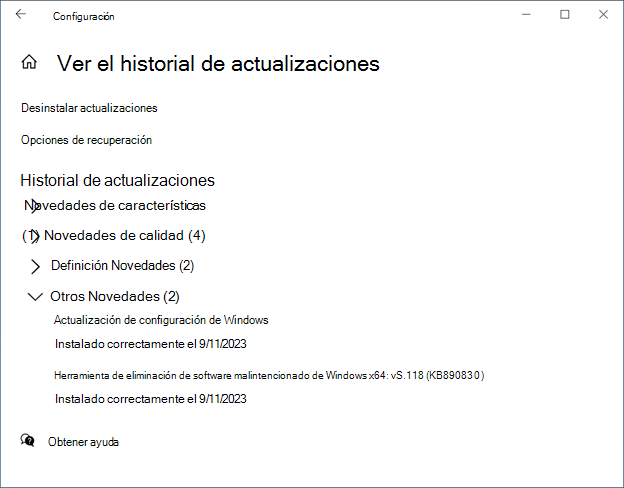 Historial de actualizaciones