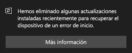 Mensaje de actualización: Hemos quitado algunas actualizaciones instaladas recientemente para recuperar el dispositivo desde un error de inicio.