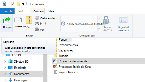 ¿Dónde encontrar el botón Compartir en Explorador de archivos en Windows 10