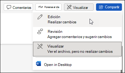 Cambiar de vista a vista de edición en Word para la Web