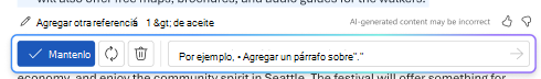 Captura de pantalla del borrador de la nueva barra de opciones de contenido para Copilot en Word