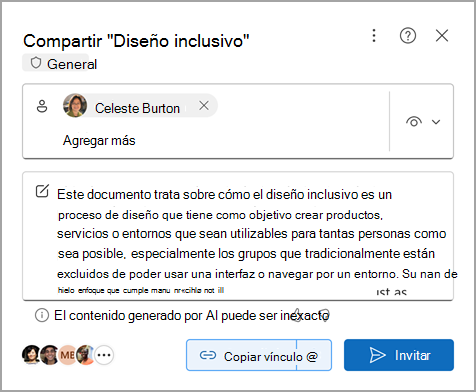 Compartir un documento de Word con un resumen creado por Copilot en Microsoft Word para la Web.