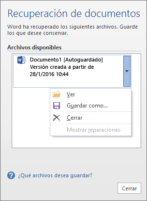 Panel de recuperación de documentos
