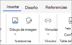 Área de vínculo en la cinta de opciones