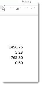 Números alineados bajo la tabulación decimal
