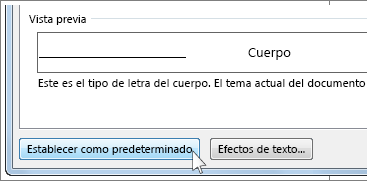 Botón de establecer como predeterminado en el cuadro de diálogo de tipo de letra