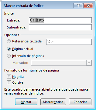 Cuadro de diálogo Marcar entrada de índice