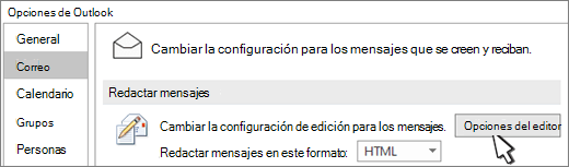 Botón Opciones del editor