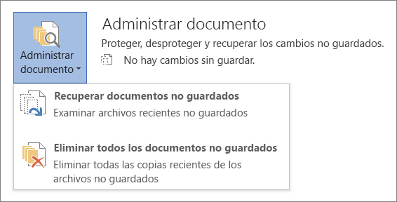 Administrar documentos en Office 2016