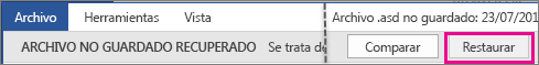 Restaurar documentos en Office 2016