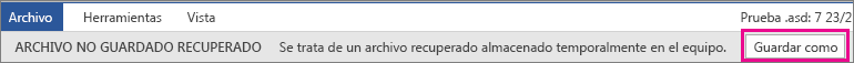 Guardar archivo recuperado en Office 2016