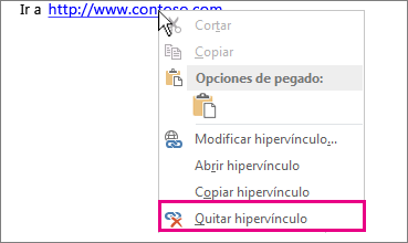 Menú contextual, Quitar hipervínculo