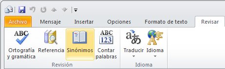 Icono de Sinónimos de la cinta de opciones de Outlook