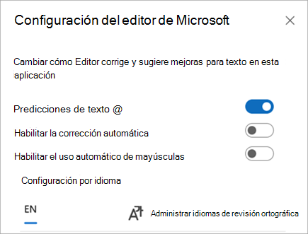 Habilite o deshabilite la configuración del Editor.