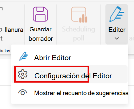 En la cinta de opciones, seleccione Configuración del Editor > .