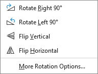 Captura de pantalla de las opciones de girar objetos.