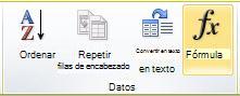 Grupo Datos de la ficha Presentación en Herramientas de tabla en la cinta de Word 2010