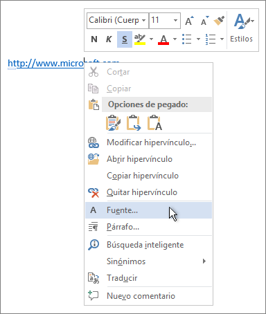Cambiar la fuente de un hipervínculo