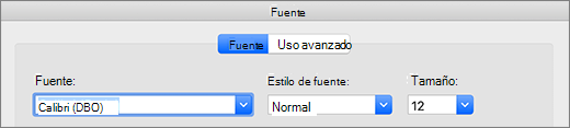 Selección de fuente en el cuadro de diálogo