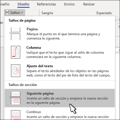 Salto de sección para la página siguiente