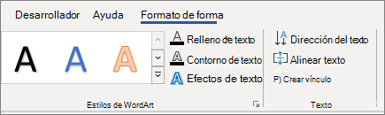 Opciones de texto de WordArt