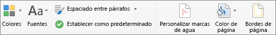 Opciones para personalizar un tema en la pestaña Diseño