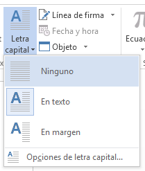 Seleccione Ninguno para quitar una letra capital.