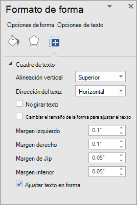 Forma de formato que muestra la configuración de márgenes