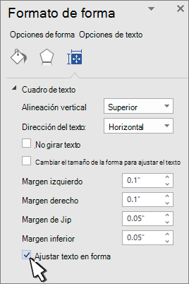 Panel Formato de forma con ajustar texto seleccionado