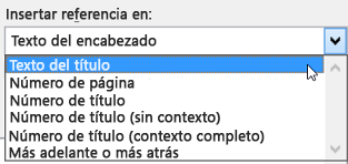 Opciones en Insertar referencias en una lista