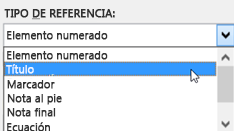 Diálogo de referencia cruzada con tipos de referencia mostrados