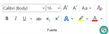 Iniciador del cuadro de diálogo Fuente.