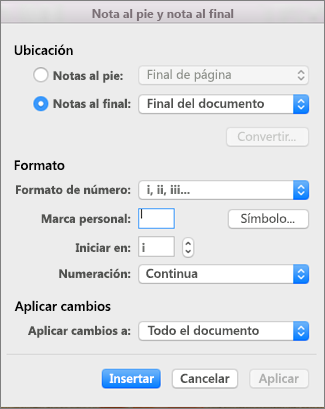 Cuadro Nota al pie y nota al final