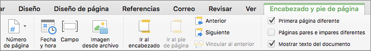 Al hacer doble clic en un área de encabezado o pie de página, Word muestra la pestaña Encabezado & Pie de página.
