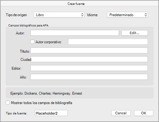 Crear una fuente de citas